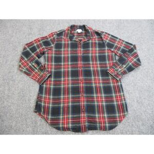 LL‎ Bean Shirt Womens Medium Red Green Plaid Flannel Button Down Relaxed Fit